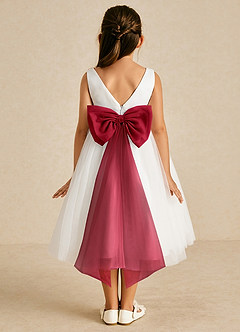 Azazie Kavi Flower Girl Dresses Ivory Scarlet A-Line Bow Matte Satin Dress image1