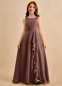 Azazie Chibi Girls Formal Abiti da Ragazza di Fiori Abito A-Line in Chiffon Plissettato Espresso image3