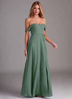 Azazie Aaron Robes de demoiselle d'honneur Robe Trapèze Convertible en Mousseline de soie Épaule décolletée Eucalyptus image6