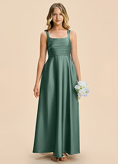 Azazie Azaria Junior A-Linie Plissee Stretch-Satin Kleid Eukalyptus image3