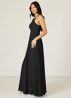 Azazie Sarah Bridesmaid Dresses Black Empire Pleated Chiffon Dress image3