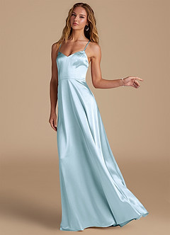 Azazie Mei Bridesmaid Dresses Sky Blue A-Line Metallic Satin Dress image4