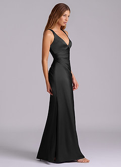 Azazie Amelie Abiti da Damigella Abito A-Line in Raso Elasticizzato Plissettato Nero image3