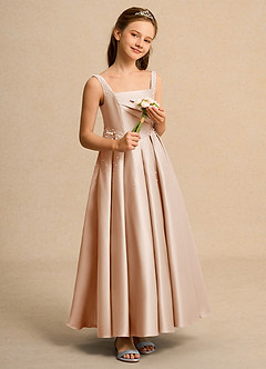 Azazie Mochi Girl vestidos de niña de las flores Vestido de Rosa Inglesa de Satin Mate de Princesa con Plisado image4