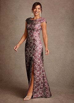 Azazie Irvine Moeder van de bruid jurken A-Lijn Jurk van Bloemenjacquard Geplooid Cabernet image1