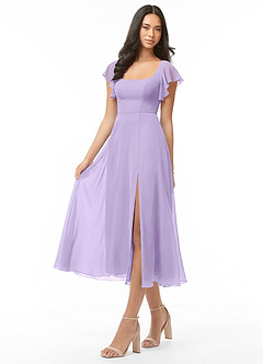 Azazie Bondi Bridesmaid Dresses Lilac A-Line Ruched Chiffon Dress image3
