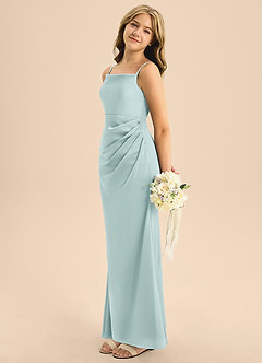 Azazie Renna Junior Mist A-Line Pleated Stretch Satin Dress image3