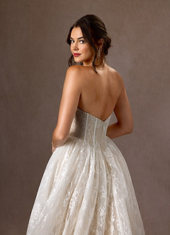 Azazie Demetria Wedding Dresses Diamond White Nude Ball-Gown Strapless Lace Dress image8