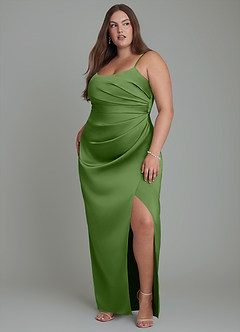 Azazie Calandra Bridesmaid Dresses Basil Sheath Pleated Stretch Satin Dress image9