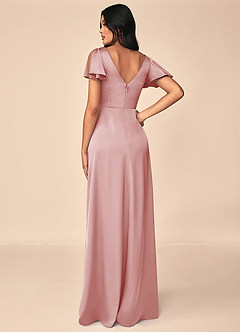 Azazie Soren Robes de demoiselle d'honneur Robe Trapèze en Satin extensible Plissée Rose Poudré image3
