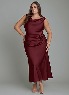 Azazie Kieryn Bridesmaid Dresses Cabernet Mermaid Pleated Stretch Satin Dress image6
