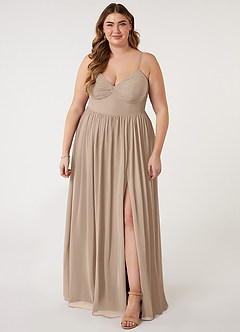 Azazie Zeya Bridesmaid Dresses Taupe A-Line V-Neck Pleated Chiffon Dress image6