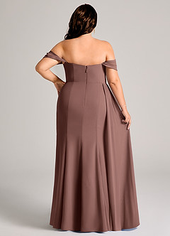 Azazie Amyra Bridesmaid Dresses Espresso Sheath Off the Shoulder Chiffon Convertible Dress image14