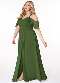 Azazie Dakota Abiti da Damigella Abito A-Line in Chiffon con Scollo a V a Pieghe Oliva image15