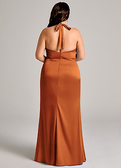 Azazie Valerie Vestidos de damas de honor Vestido de Canela de Satén Elástico de Corte Sirena con Plisado image6