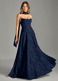Azazie Gabriela Bridesmaid Dresses Dark Navy A-Line Strapless Floral Burnout Dress image5