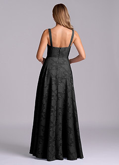 Azazie Shaude Bridesmaid Dresses Black A-Line Pleated Floral Burnout Dress image2