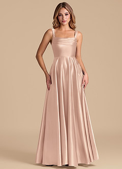 Azazie Shaude Bridesmaid Dresses English Rose A-Line Pleated Metallic Satin Dress image5