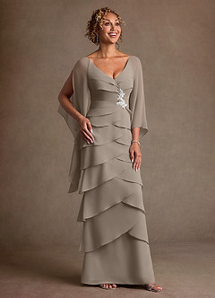 Azazie Arabinda 신부의 어머니 드레스 쉬스 셔링 쉬폰 플로어 길이 드레스 image1