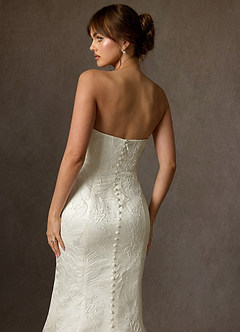 Azazie Serephina Wedding Dresses Antique White Mermaid Strapless Floral Jacquard Dress image6