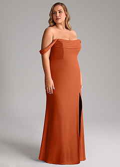 Azazie Saige Jurken voor bruidsmeisjes Converteerbaar Jurk van Chiffon met A-Lijn Off the Shoulder Verbrande Sinaasappel image12