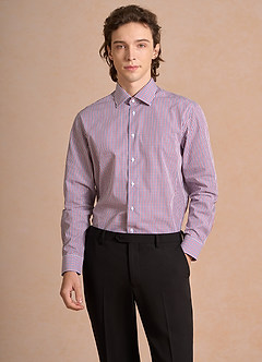 front Aiden Blue Red Contrast 100% Cotton Non-Iron Striped Dress Shirt