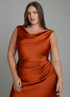 Azazie Kieryn Bridesmaid Dresses Paprika Mermaid Pleated Stretch Satin Dress image11