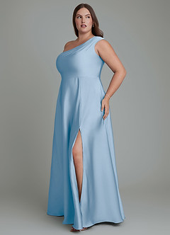 Azazie Melanie Brudtärnklänningar Klänning av A-linje i Stretch Satin Off the shoulder Puderblå image11