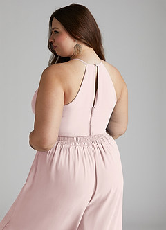 Azazie Kenzi Bridesmaid Dresses Blushing Pink Pleated Chiffon Jumpsuit image10