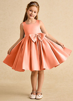 Azazie Jessie Flower Girl Dresses Sunset A-Line Bow Matte Satin Dress image2