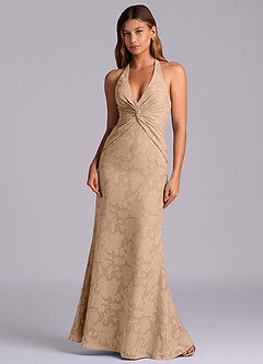 Azazie Valerie 신부 들러리 드레스 인어 주름진 플로럴 번아웃 바닥 길이 드레스 image3