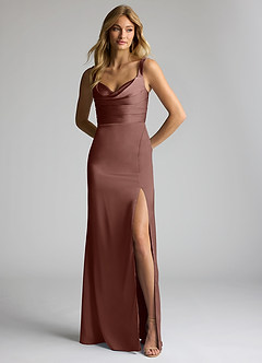 Azazie Elida Brautjungfernkleider Etui Plissee Stretch-Satin Kleid Espresso image1