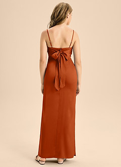 Azazie Mai Junior Burnt Orange A-Line Sweetheart Neckline Stretch Satin Dress image2