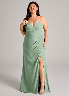 Azazie Maci Bridesmaid Dresses Matcha Sheath Pleated Chiffon Dress image8