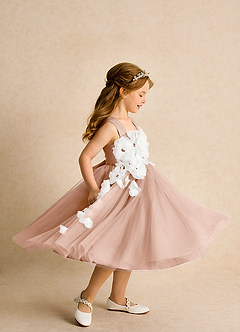 Azazie Dovey Abiti da Ragazza di Fiori Abito Principessa in Tulle Fiocco Champagne Rosa image5