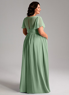 Azazie Verna Robes de demoiselle d'honneur de maternité Robe Trapèze Col V froncé Longueur ras du sol Mousseline de soie image8