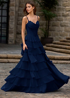 Floralace Navy Ruffled A-line Prom Dress image5