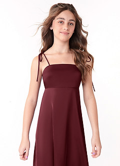 Azazie Violeta Junior Robe Trapèze en Satin extensible Arc Cabernet image4