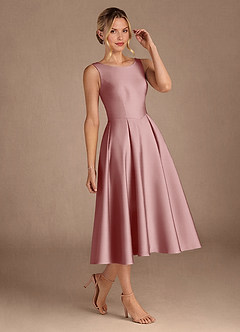 Azazie Fulton Mother of the Bride Dresses Dusty Rose A-Line Pleated Stretch Satin Dress image2