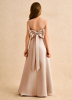 Azazie Joella Girls Formal Robe Demoiselle D'honneur Fillette Robe Trapèze en Mat Satiné Plissée Rose Perle image1