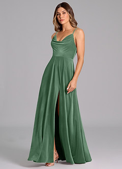Azazie Sarella Robes de demoiselle d'honneur Robe Trapèze en velours Plissée Eucalyptus image5