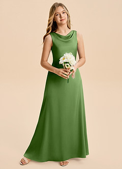 Azazie Kiki Junior Basil A-Line Bow Stretch Satin Dress image1