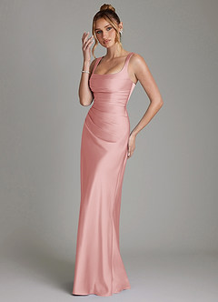 Azazie Agustina Brautjungfernkleider Meerjungfrau-Linie Korsett Stretch-Satin Kleid Puderrosa image5