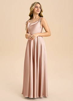 Azazie Popsy Junior Robe Trapèze en Satin extensible Arc Or Rose image4