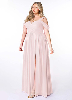 Azazie Lianne Bridesmaid Dresses Blushing Pink A-Line Off the Shoulder Chiffon Dress image10