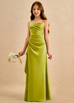 Azazie Cannoli Girls Formal Robe Demoiselle D'honneur Fillette Robe Trapèze en Mat Satiné Plissée Citronnelle image5