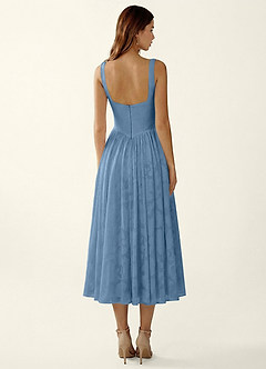 Ottavia Steel Blue Jacquard Midi A-line Graduation Dress image2