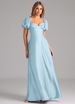 Azazie Fatima Bridesmaid Dresses Sky Blue A-Line Pleated Stretch Satin Dress image1