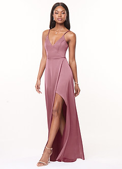 Azazie Maksim Bridesmaid Dresses Vintage Mauve A-Line V-Neck Stretch Satin Dress image4