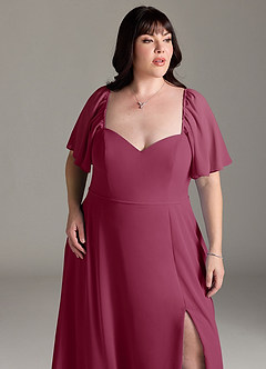 Azazie Chloe Bridesmaid Dresses Mulberry A-Line Sweetheart Neckline Chiffon Dress image12